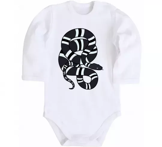 Дитячий бодік Сірий полосатий змій Білий фото