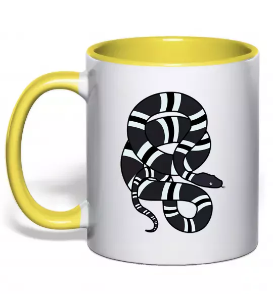 Чашка з кольоровою ручкою Сірий полосатий змій Сонячно жовтий фото