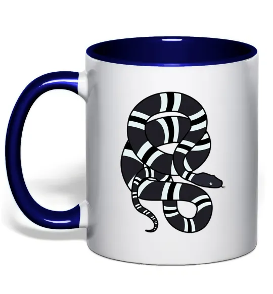 Чашка з кольоровою ручкою Сірий полосатий змій Глибокий темно-синій фото