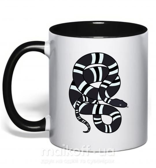 Чашка з кольоровою ручкою Серый полосатый змей Чорний фото