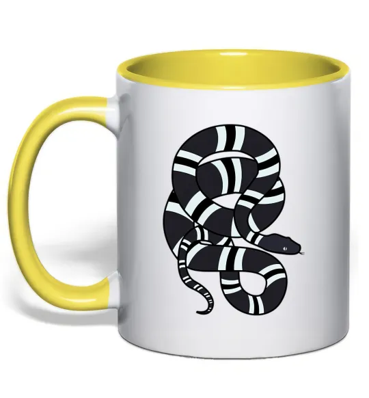 Чашка з кольоровою ручкою Сірий полосатий змій Лимонний фото