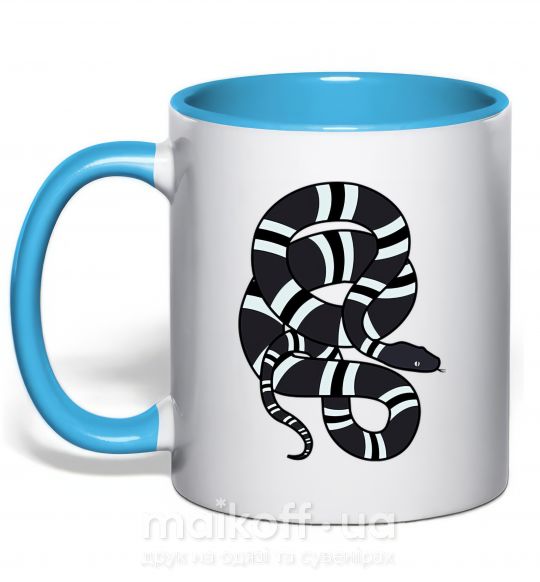 Чашка з кольоровою ручкою Серый полосатый змей Блакитний фото