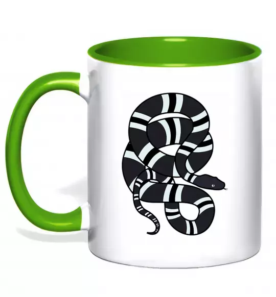 Чашка з кольоровою ручкою Сірий полосатий змій Зелений фото