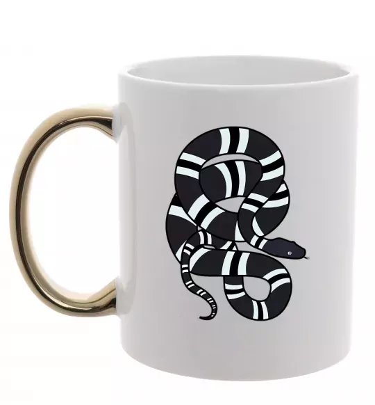 Чашка з кольоровою ручкою Сірий полосатий змій Золото фото