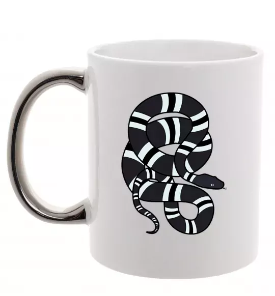 Чашка з кольоровою ручкою Сірий полосатий змій Срібло фото