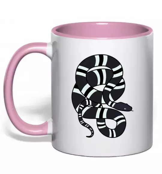 Чашка з кольоровою ручкою Сірий полосатий змій Ніжно рожевий фото