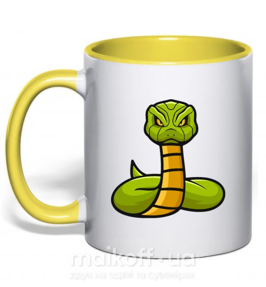 Чашка з кольоровою ручкою Зеленая гремучая змея Сонячно жовтий фото