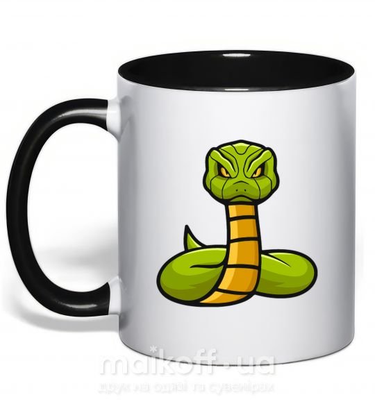 Чашка з кольоровою ручкою Зеленая гремучая змея Чорний фото
