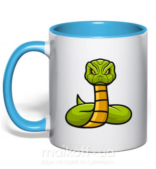 Чашка з кольоровою ручкою Зеленая гремучая змея Блакитний фото