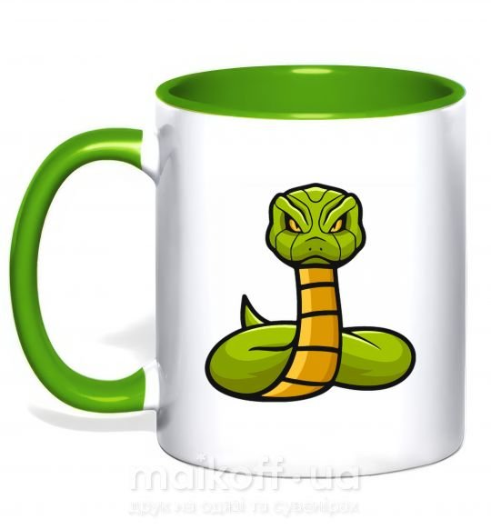 Чашка з кольоровою ручкою Зеленая гремучая змея Зелений фото
