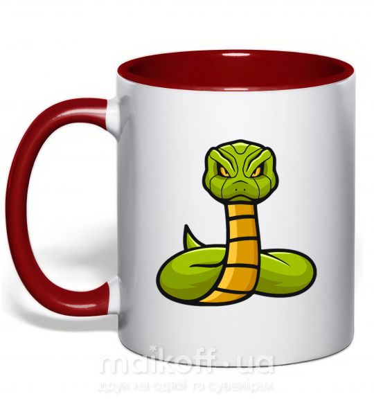 Чашка з кольоровою ручкою Зеленая гремучая змея Червоний фото