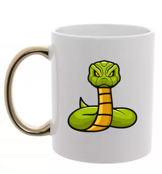 Чашка с цветной ручкой Зелена гримуча змія Золото фото