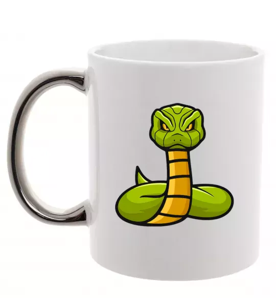 Чашка с цветной ручкой Зелена гримуча змія Серебро фото