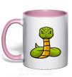 Чашка з кольоровою ручкою Зеленая гремучая змея Ніжно рожевий фото