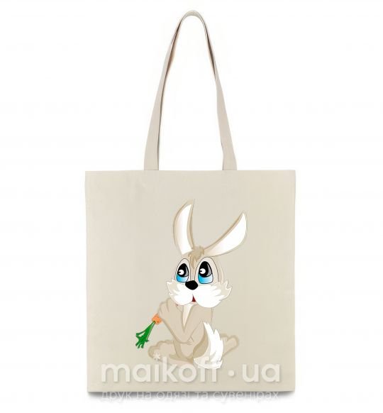 Эко-сумка Голубоглазый заяц с морковкой Бежевый фото