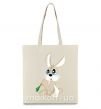 Еко-сумка Голубоглазый заяц с морковкой Бежевий фото