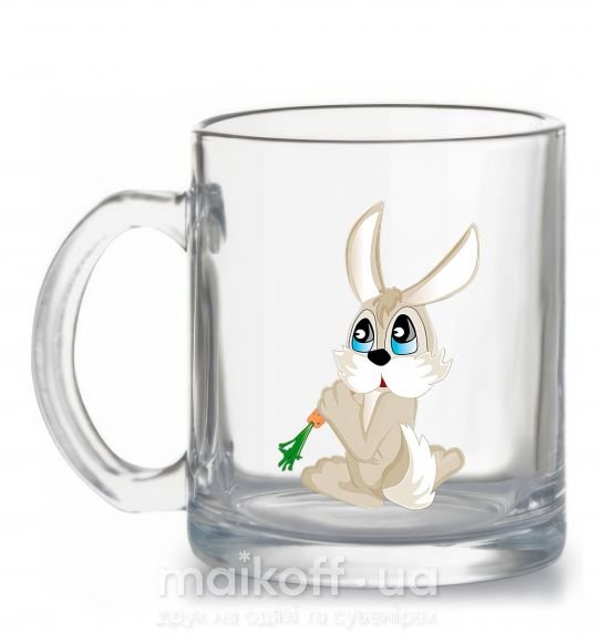 Чашка скляна Голубоглазый заяц с морковкой Прозорий фото