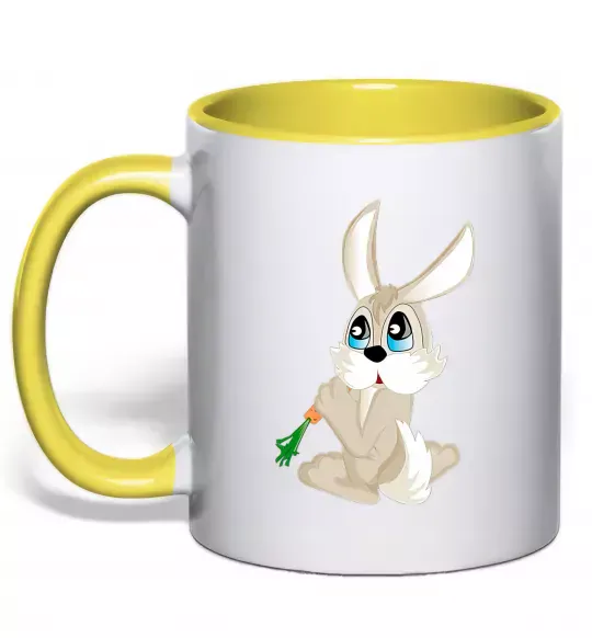 Чашка з кольоровою ручкою Кролик з морквинкою Сонячно жовтий фото