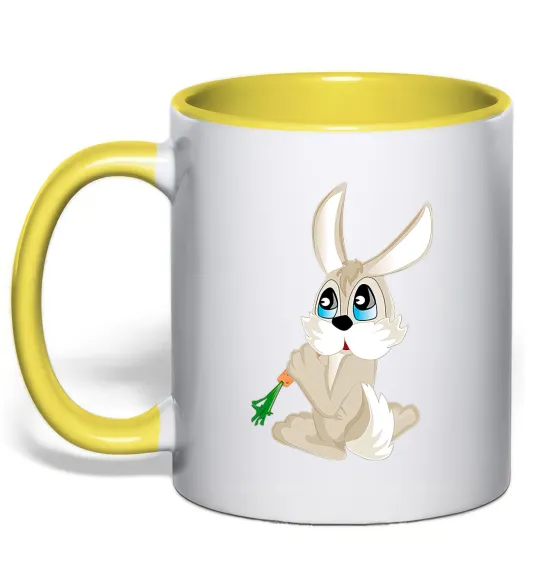 Чашка з кольоровою ручкою Кролик з морквинкою Лимонний фото