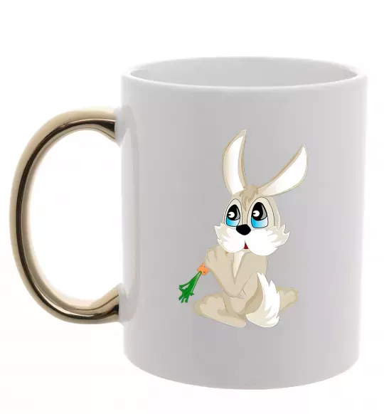 Чашка з кольоровою ручкою Кролик з морквинкою Золото фото