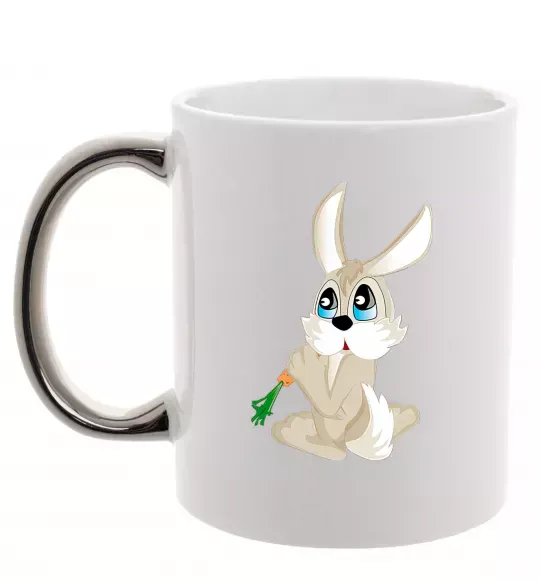 Чашка з кольоровою ручкою Кролик з морквинкою Срібло фото