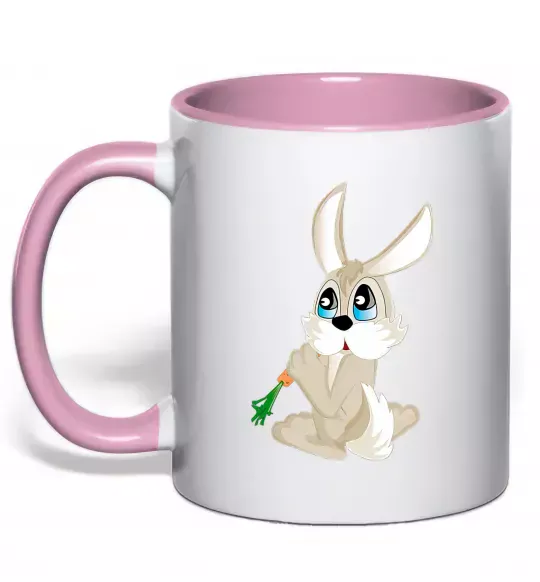 Чашка з кольоровою ручкою Кролик з морквинкою Ніжно рожевий фото