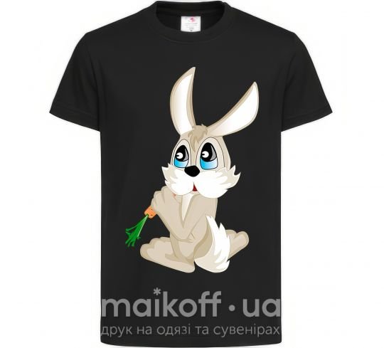 Детская футболка Голубоглазый заяц с морковкой Черный фото