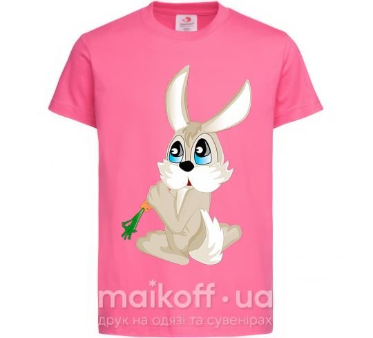 Дитяча футболка Голубоглазый заяц с морковкой Яскраво-рожевий фото
