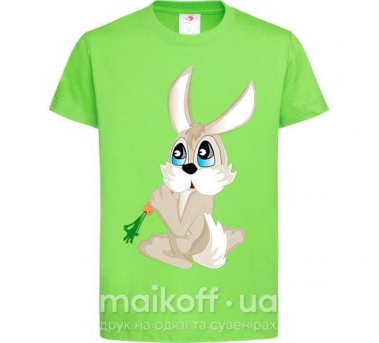 Детская футболка Голубоглазый заяц с морковкой Лаймовый фото