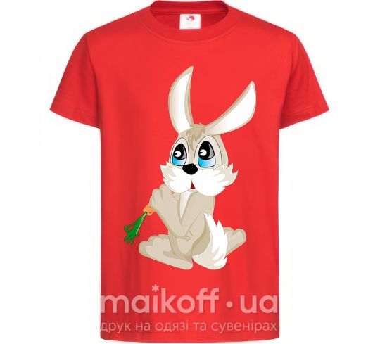 Дитяча футболка Голубоглазый заяц с морковкой Червоний фото