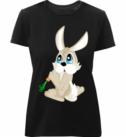 Женская премиум футболка Кролик з морквинкою Черный фото