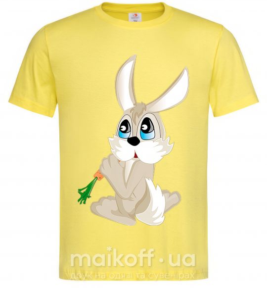 Мужская футболка Голубоглазый заяц с морковкой Лимонный фото