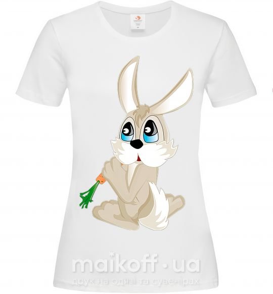 Женская футболка Голубоглазый заяц с морковкой Белый фото