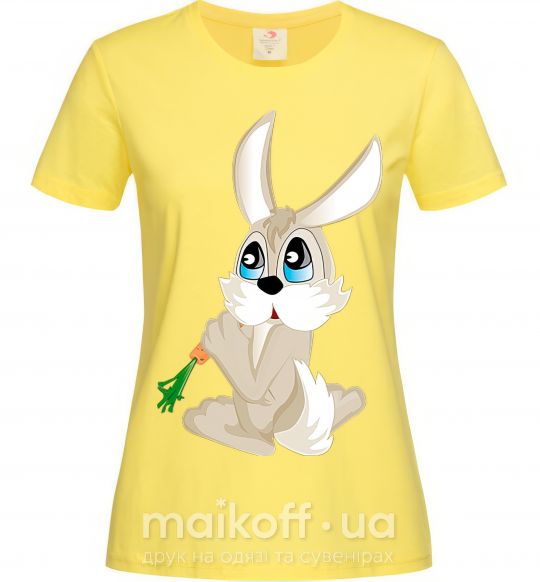 Жіноча футболка Голубоглазый заяц с морковкой Лимонний фото
