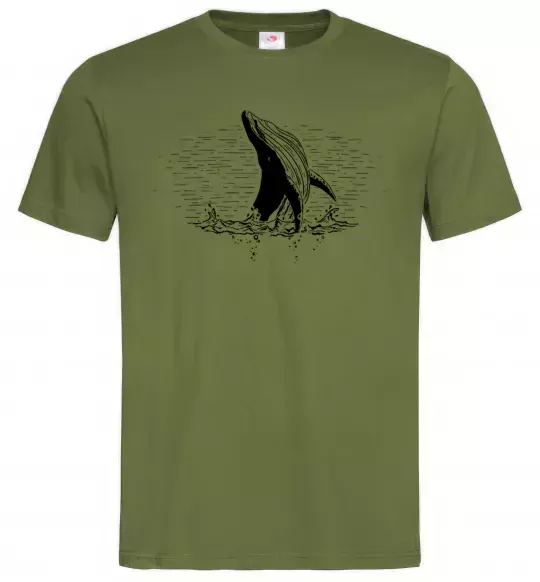 Мужская футболка Кит в хвилях Оливковый фото