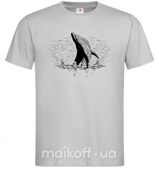 Мужская футболка Кит в волнах Серый фото