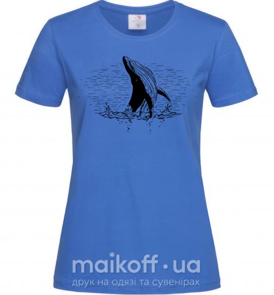 Женская футболка Кит в волнах Ярко-синий фото