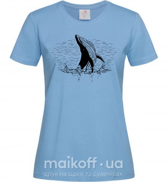 Женская футболка Кит в волнах Голубой фото