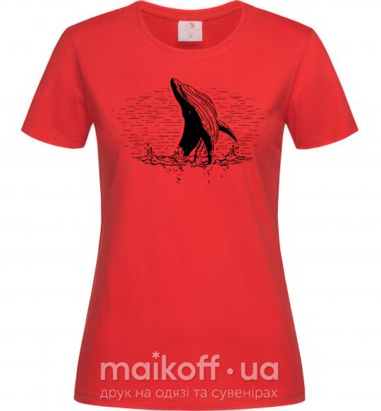 Женская футболка Кит в волнах Красный фото
