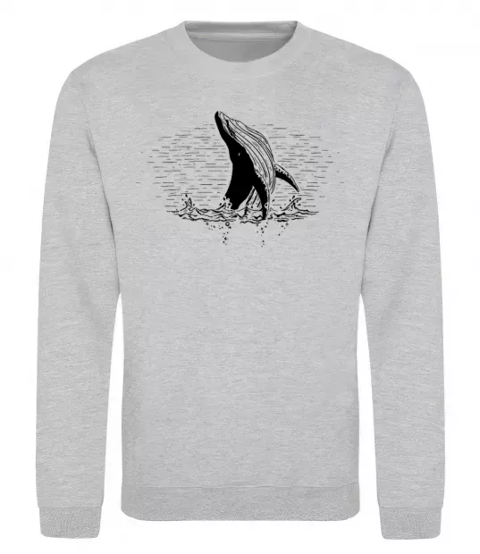 Свитшот Кит в хвилях Серый меланж фото