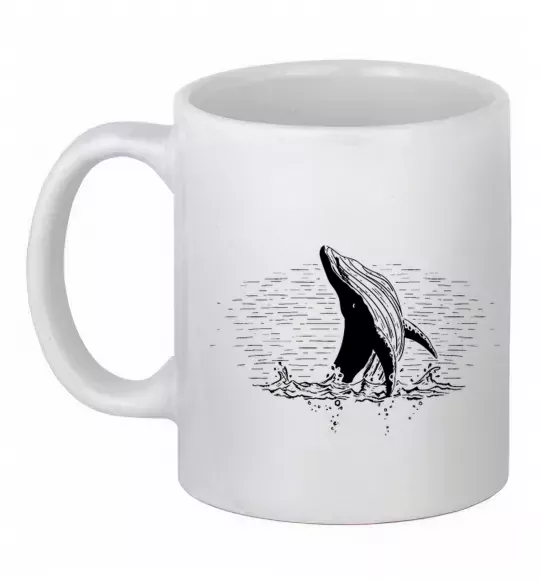 Чашка керамічна Кит в хвилях Білий фото