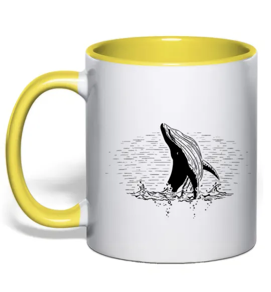 Чашка с цветной ручкой Кит в хвилях Лимонный фото