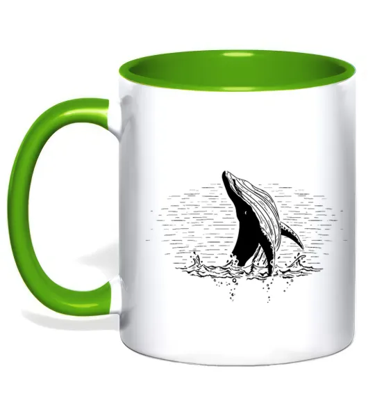 Чашка с цветной ручкой Кит в хвилях Лаймовый фото