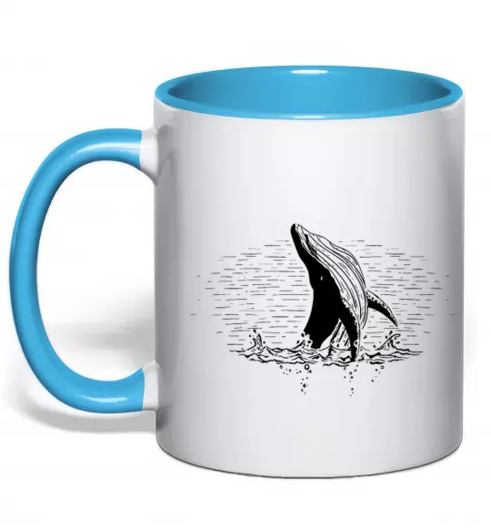 Чашка з кольоровою ручкою Кит в хвилях Блакитний фото