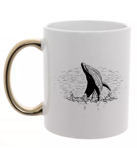 Чашка з кольоровою ручкою Кит в хвилях Золото фото