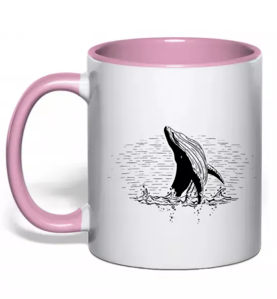 Чашка з кольоровою ручкою Кит в хвилях Ніжно рожевий фото