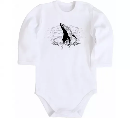 Дитячий бодік Кит в хвилях Білий фото