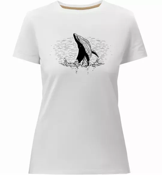 Женская премиум футболка Кит в хвилях Белый фото