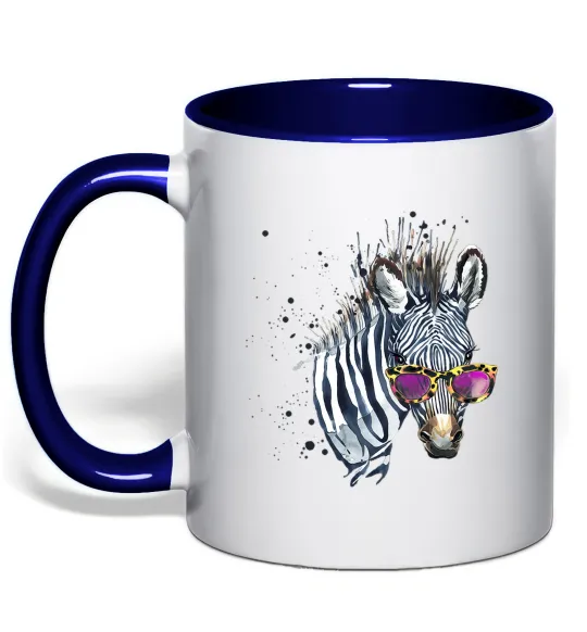 Чашка з кольоровою ручкою Зебра в окулярах Глибокий темно-синій фото