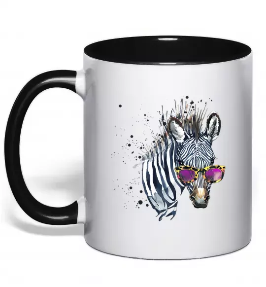 Чашка з кольоровою ручкою Зебра в окулярах Чорний фото